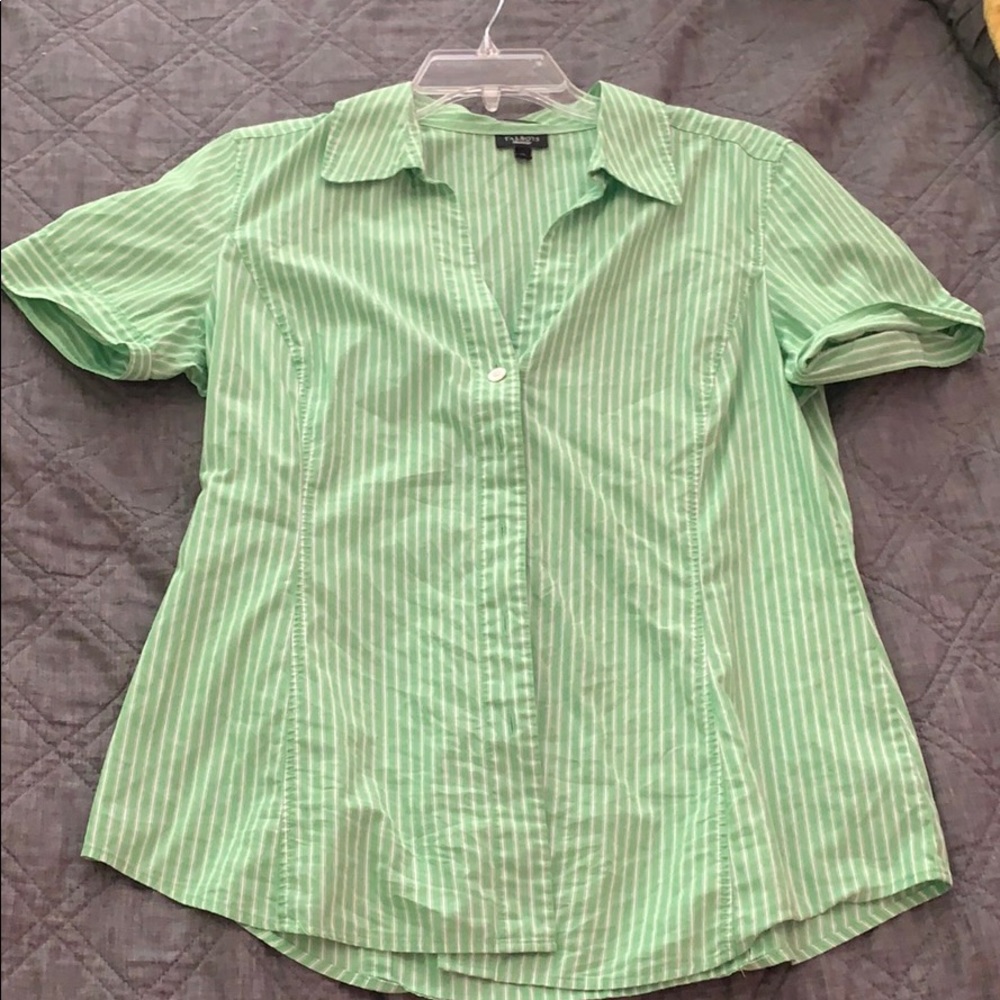 cute green striped shirt sleeve button down